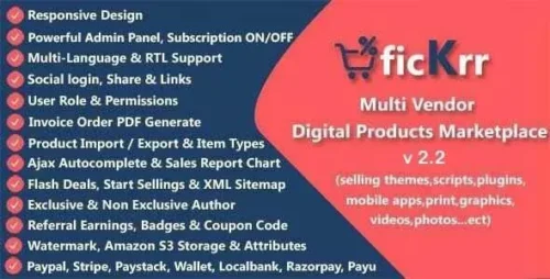 ficKrr GPL v2.8 – Multi Vendor Digital Products Marketplace with Subscription ON / OFF